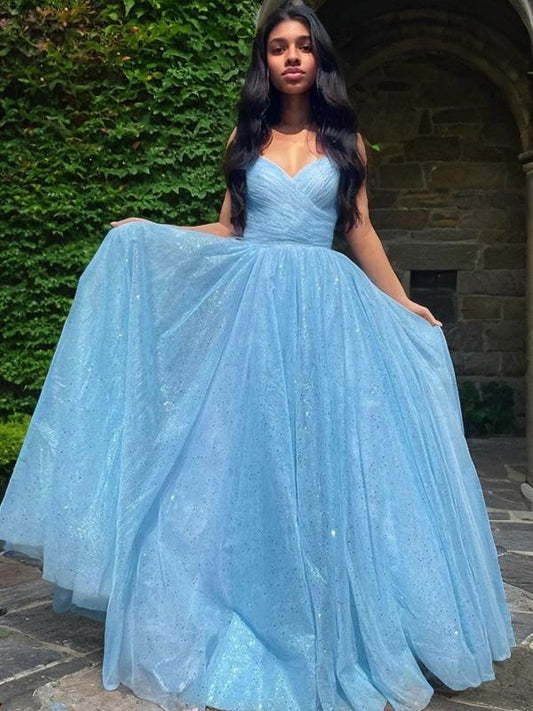 A-Line/Princess Ruched V-neck Sleeveless Sweep/Brush Train Dresses Prom Dress Ball gowns