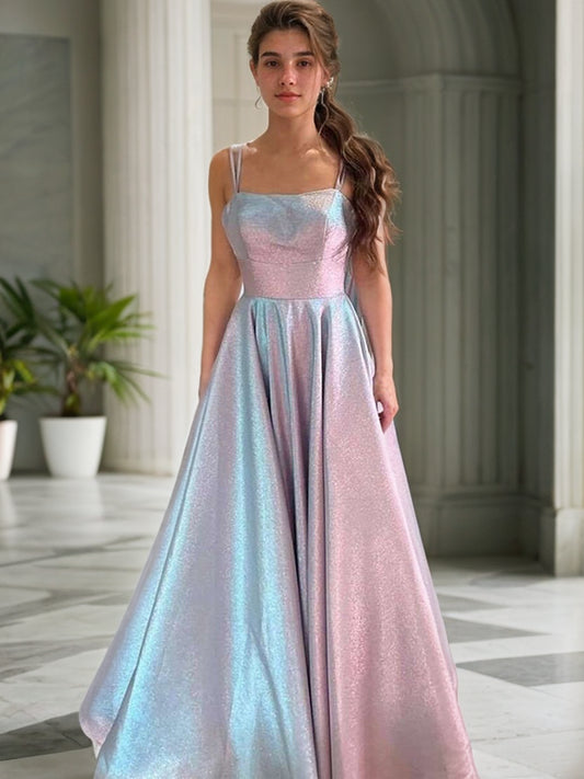 A-Line/Princess Ruffles Straps Sleeveless Floor-Length Dresses Prom Evening Dress