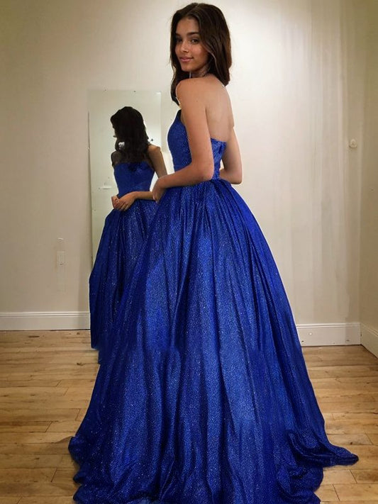 Ball Gown Ruffles Halter Sleeveless Floor-Length Dresses Prom Dress Royal Blue Long Gowns