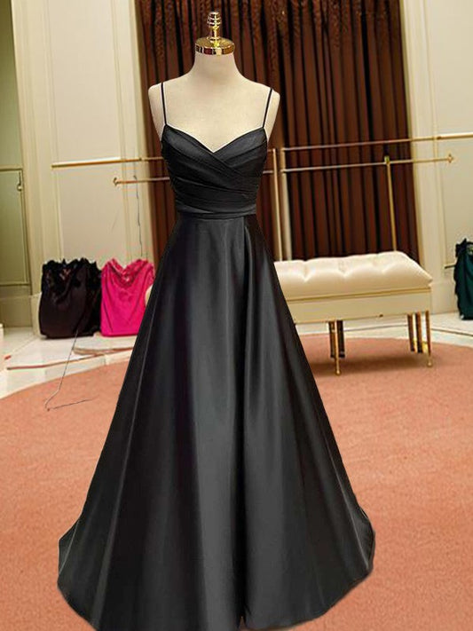 A-Line/Princess Silk like Satin Ruffles V-neck Sleeveless Sweep/Brush Train Dresses Prom Evening Dress