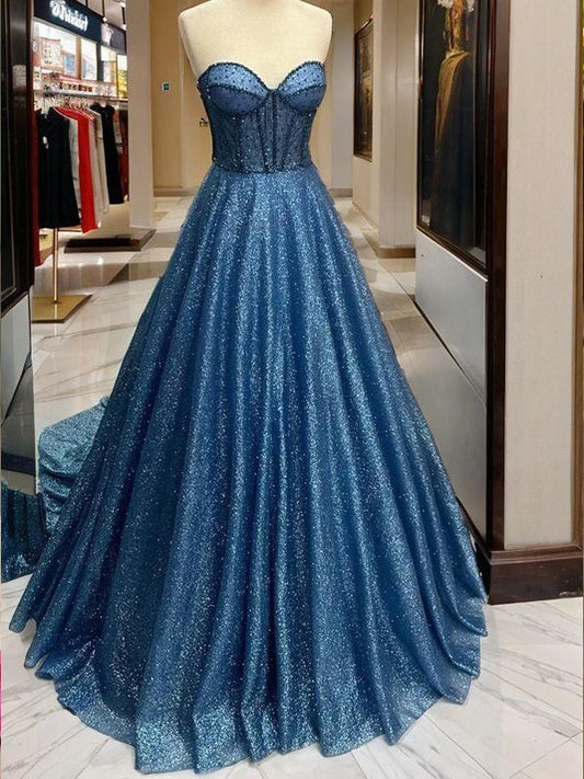 Ball Gown Beading Sweetheart Sleeveless Court Train Corset Evening Dresses Prom Dress