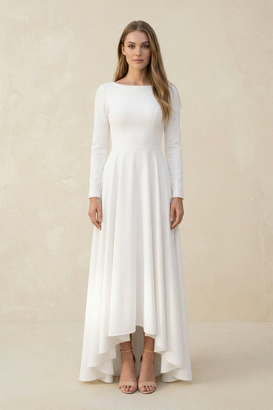 Long Sleeves A-Line Satin Open Back Wedding Dresses