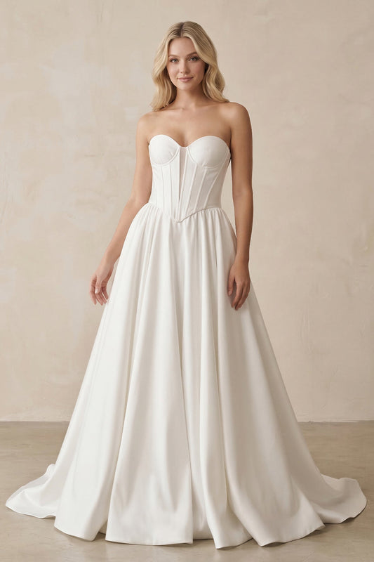 Sweetheart A-Line Satin Corset Wedding Dress in White
