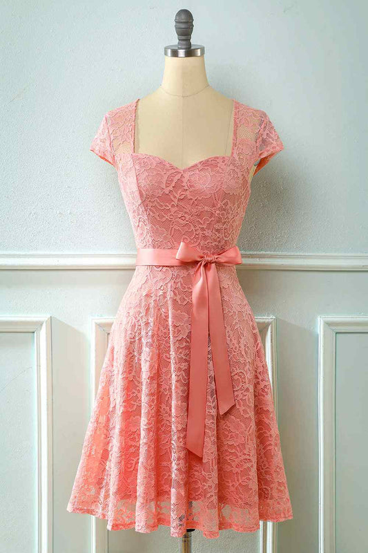 A-line Cap Sleeves Lace Sash Mini Bridesmaid Dress Party Prom Wedding Guest Dresses