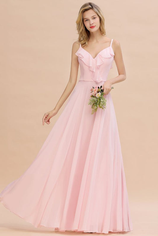 Schickes Träger Sweetheart Rosa Brautjungfernkleid Rückenfreies Chiffon Abendkleid