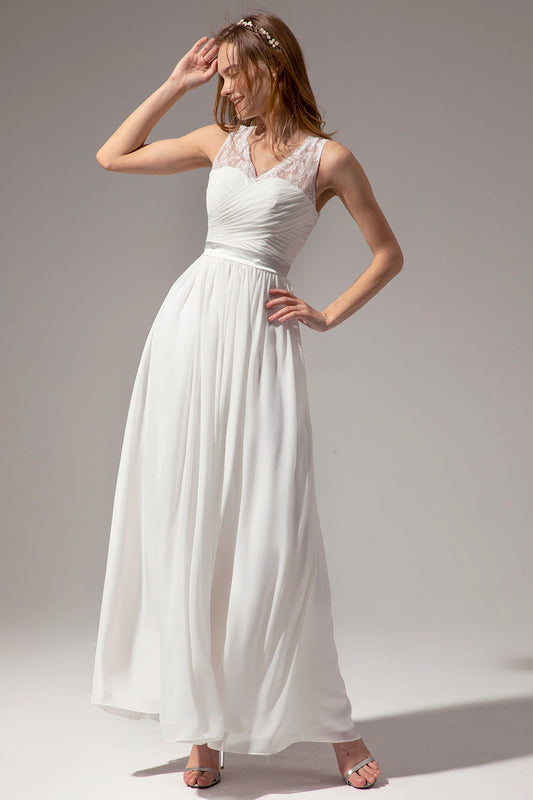 Ivory Long Bridesmaid Dress Maxi Formal Evening Dresses Prom Gowns