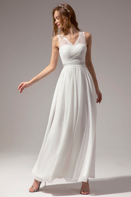 Ivory Long Bridesmaid Dress Maxi Formal Evening Dresses Prom Gowns