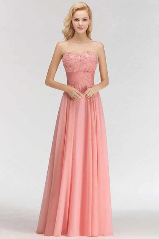 Elegantes Schatz-Brautjungfernkleid mit Applikationen und Rüschen aus Chiffon für Abend und Abschlussball