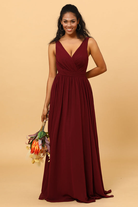 A-line Chiffon Burgundy Bridesmaid Dress Formal Evening Prom Dresses
