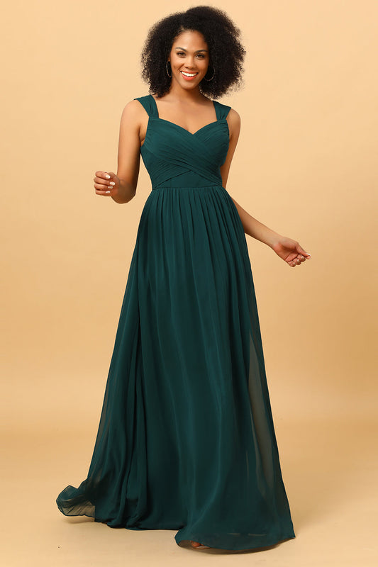 Vestido de dama de honor de gasa verde con volantes, vestido formal de noche para fiesta de graduación