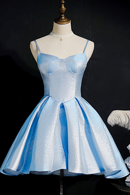Vestido plisado con tirantes azul cielo para fiesta de bienvenida, cóctel y graduación