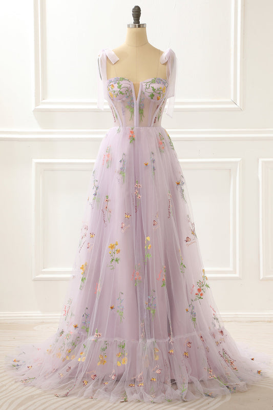 A-Linie Lavendel Prinzessin Ballkleid mit Stickerei Formelle Abendkleider