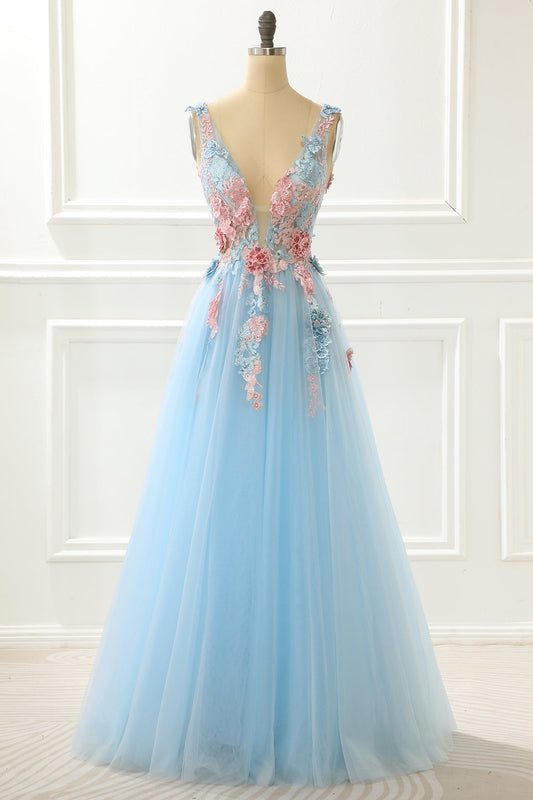 A-Linie Blau Prinzessin Ballkleid Mit Applikationen Formelle Abendkleider