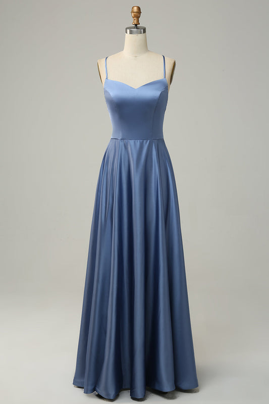 Vestido de dama de honor largo con cuello halter en gris y azul, corte A, vestidos formales de noche, vestidos de fiesta