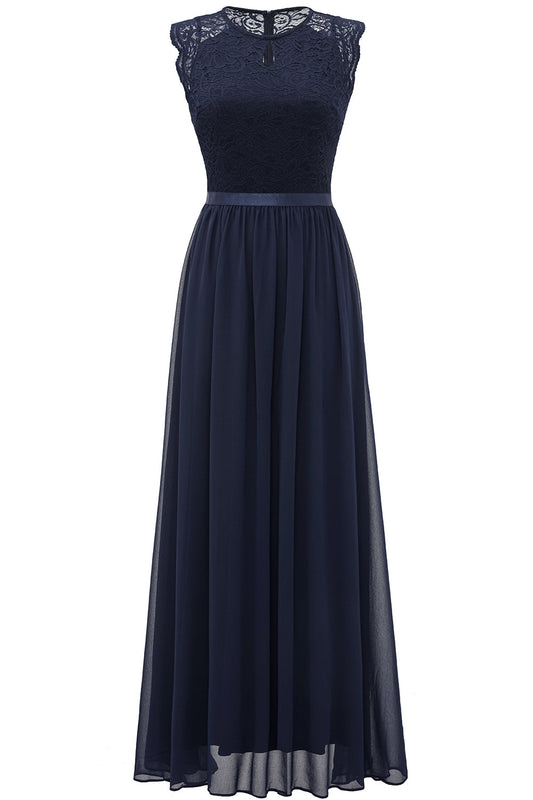 Vestido de fiesta formal de encaje azul marino para dama de honor, vestidos de noche para graduación