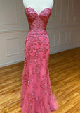 Mermaid Strapless Lace Prom Dress With Appliques