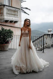 A-Line Sweetheart Tulle Long Wedding Dresses