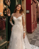 Modern Long Sleeves Lace Ivory Wedding Dresses