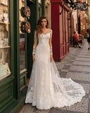 Modern Long Sleeves Lace Ivory Wedding Dresses