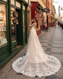Modern Long Sleeves Lace Ivory Wedding Dresses