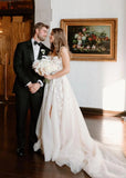 Fairy A Line Sweetheart Tulle Wedding Dresses with Appliques