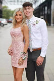 Sheath Spaghetti Straps Lace Short Homecoming & Cocktail Dresses
