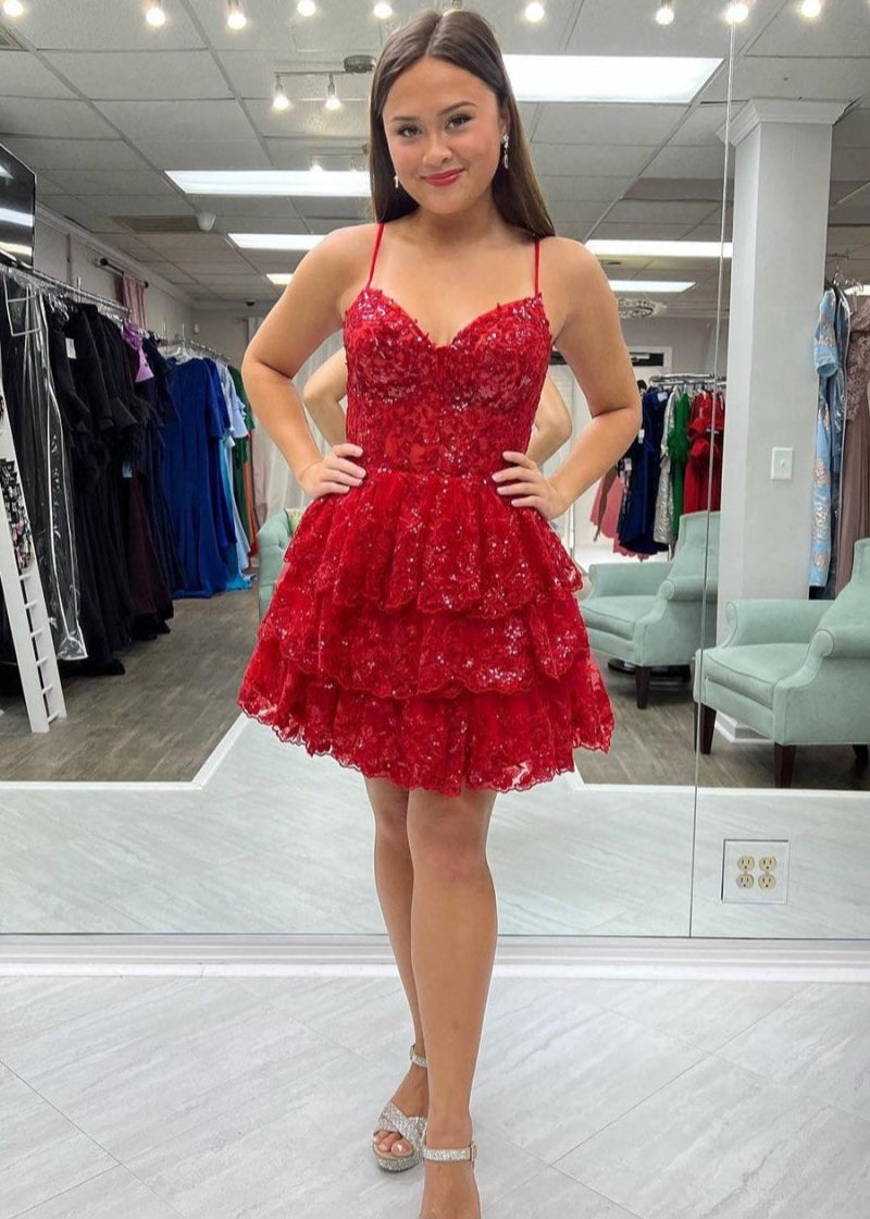 A- Line Sky Blue Sequins Multi-Layers Short Homecoming Dress