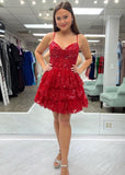 A- Line Sky Blue Sequins Multi-Layers Short Homecoming Dress