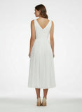 V-Neck Sleeveless Tea-Length Chiffon Wedding Dress With Ruching And Low-V Back