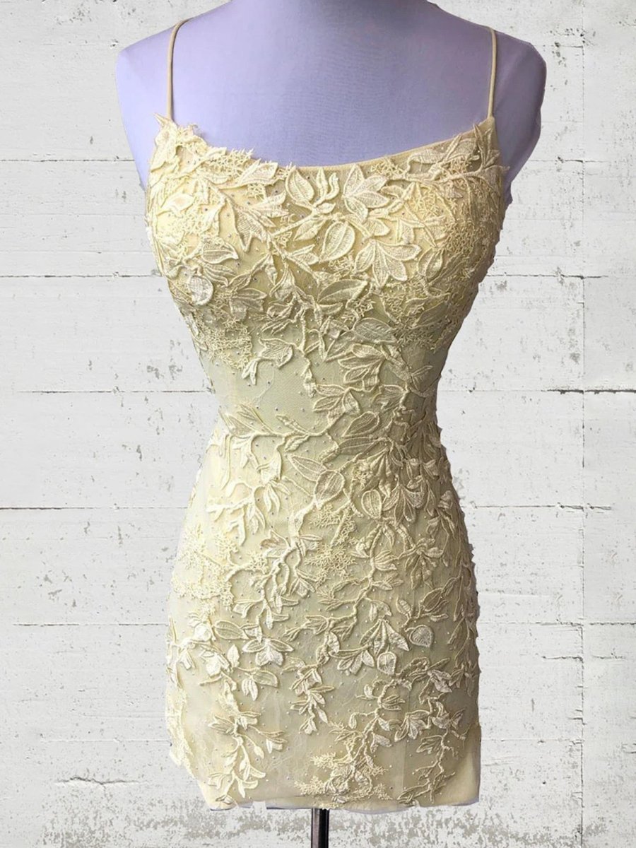 Sheath Spaghetti Straps Lace Short Homecoming & Cocktail Dresses