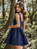 Chic Square Neck Open Back A-line Satin Homecoming Dress Cocktail Dresses Junior Bridesmaid Party Dresses
