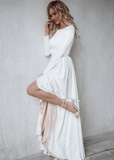 Long Sleeves A-Line Satin Open Back Wedding Dresses