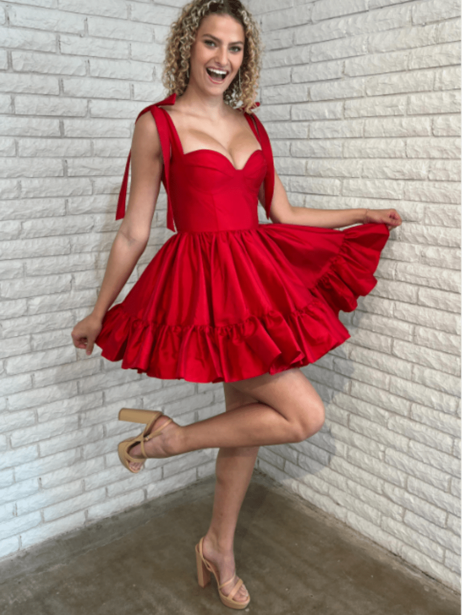 A-line Spaghetti Straps Homecoming Dress with Ruffle