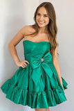 Pink Strapless Ruffle Homecoming Dress with Bow