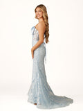 Strapless Mermaid Lace Appliques Long Prom Dress with Bow