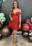 Navy Blue A-Line Sweetheart Tiered Short Homecoming & Cocktail Dresses
