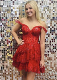 Red - A-Line Sweetheart Tiered Short Homecoming & Cocktail Dresses