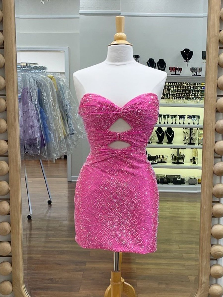Orange Sheath Sweetheart Sequined Cut Out Short Homecoming & Cocktail Dresses