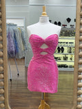 Orange Sheath Sweetheart Sequined Cut Out Short Homecoming & Cocktail Dresses