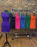 Hot Pink Sheath One Shoulder Sequins Mini Party Dresses