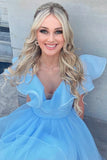 A Line V Neck Organza Ruffles Homecoming Dress