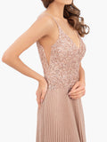 Rose Pink A-line Floor Length Glitter Jersey Prom Dress with Appliques and Sequins