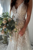 Exquisite A-Line V Neck Lace Boho Wedding Dresses