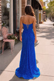 Lavender Strapless Lace Ruched Mermaid Prom Dress with Slit