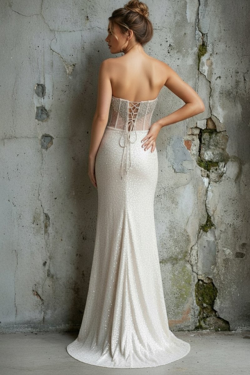 Strapless Mermaid Long Sequins Prom Dress With Split