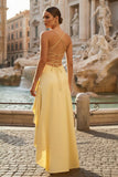 Aqua Spaghetti Straps Sheath Satin High Low Prom Dresses With Ruffles