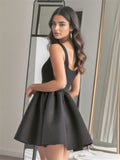 Chic Square Neck Open Back A-line Satin Homecoming Dress Cocktail Dresses Junior Bridesmaid Party Dresses