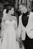 Vintage A-Line Sweetheart White Lace Wedding Dresses with Slit