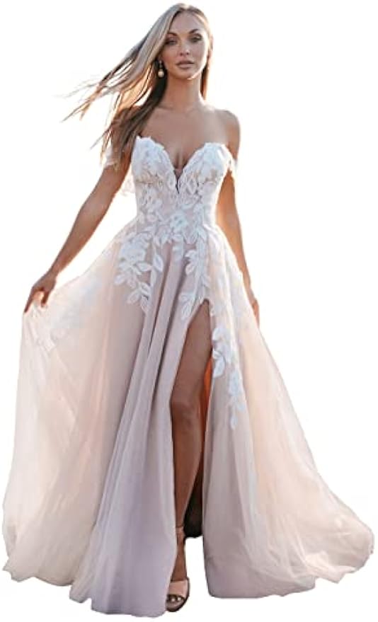 Damen Brautkleider für die Braut 2026 Sexy V-Ausschnitt Schlitz Spitze Brautkleider für die Braut 