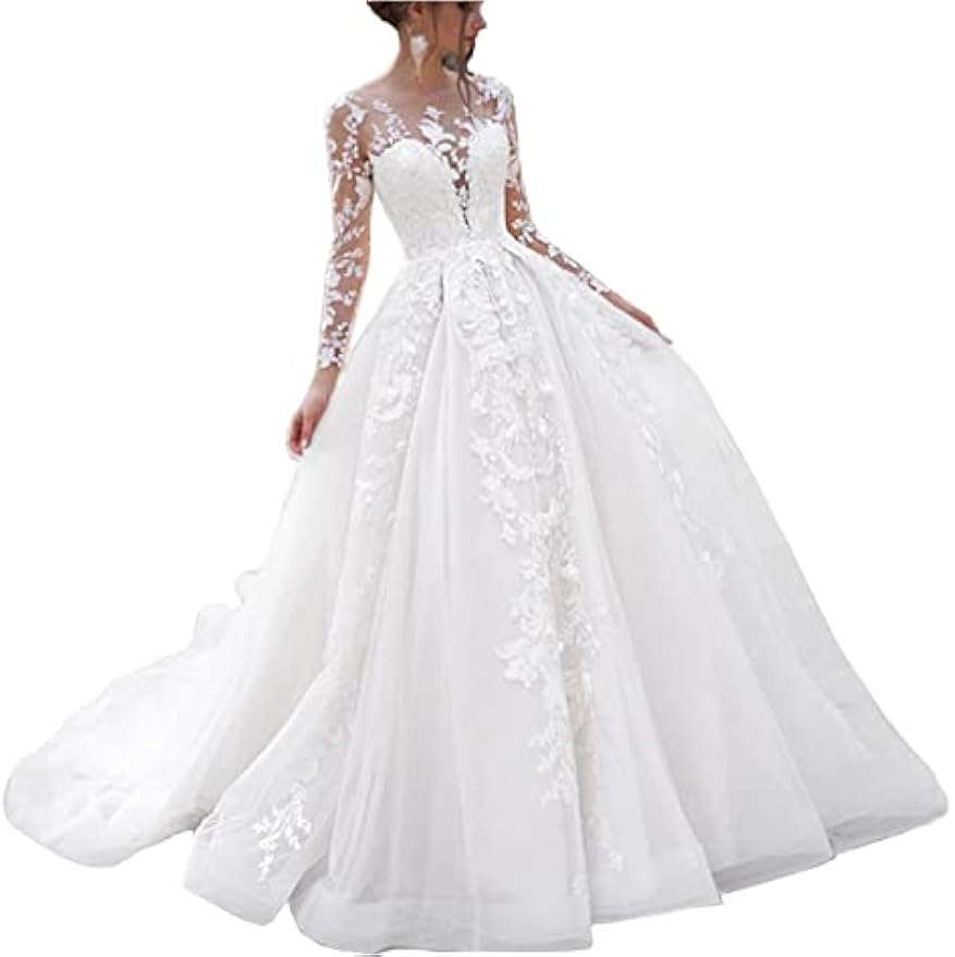 Damen Meerjungfrau Brautkleid mit Spitzenapplikationen und langen Ärmeln, V-Ausschnitt